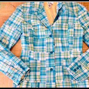 Fun Lilly Pulitzer turquoise madras plaid blazer